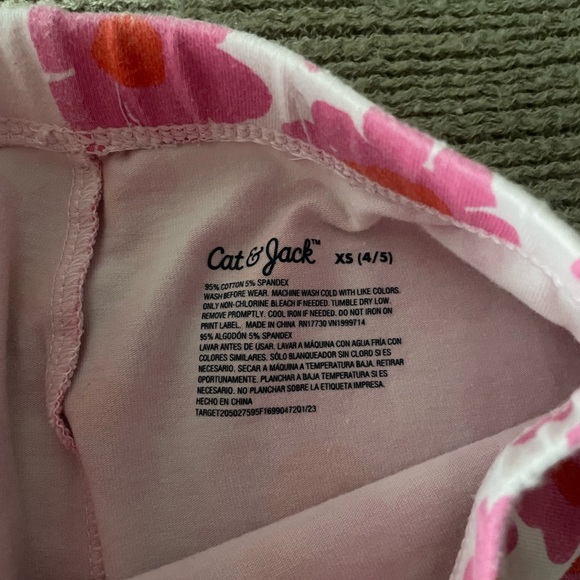 Loved, Cat & Jack Kids Pink and Flower Print Cotton Leggings Size XS 4-5yrs - Picture 2 of 6